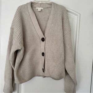 H&M Ribbed Beige Cardigan Sweater Size M